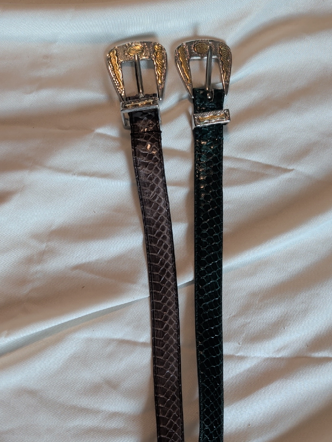 Lot WesternStyle Genuine Snakeskin Skinny Belts With Silver And Gold Buckles